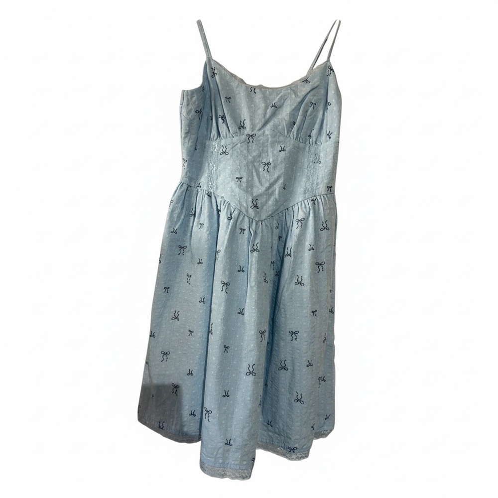 Love, Fire Flirty Strappy Sleeveless Blue Bows Mini SunDress Medium girlhood NEW - Picture 6 of 8